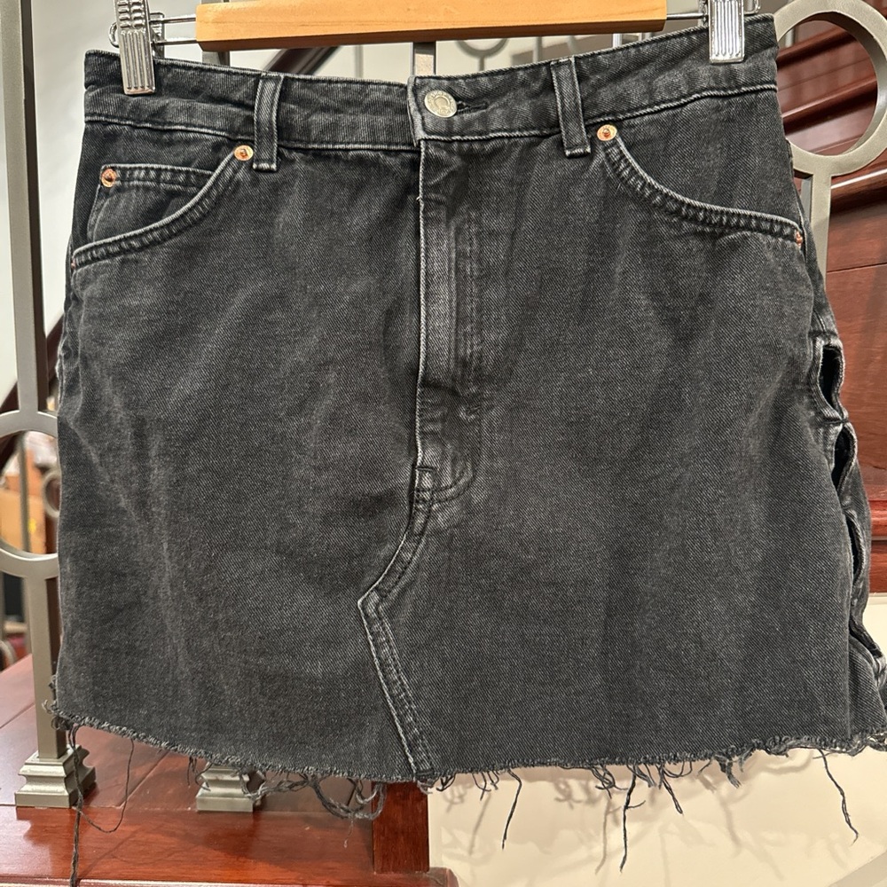 Topshop Charcoal Frayed Hem Mini Skirt